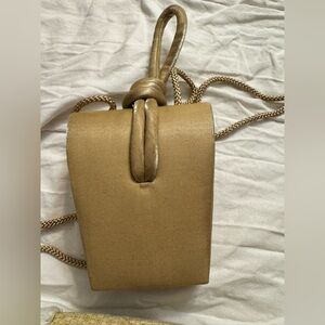 Vintage La Regale Gold Satin Evening Bag Knot Handle Formal Clutch